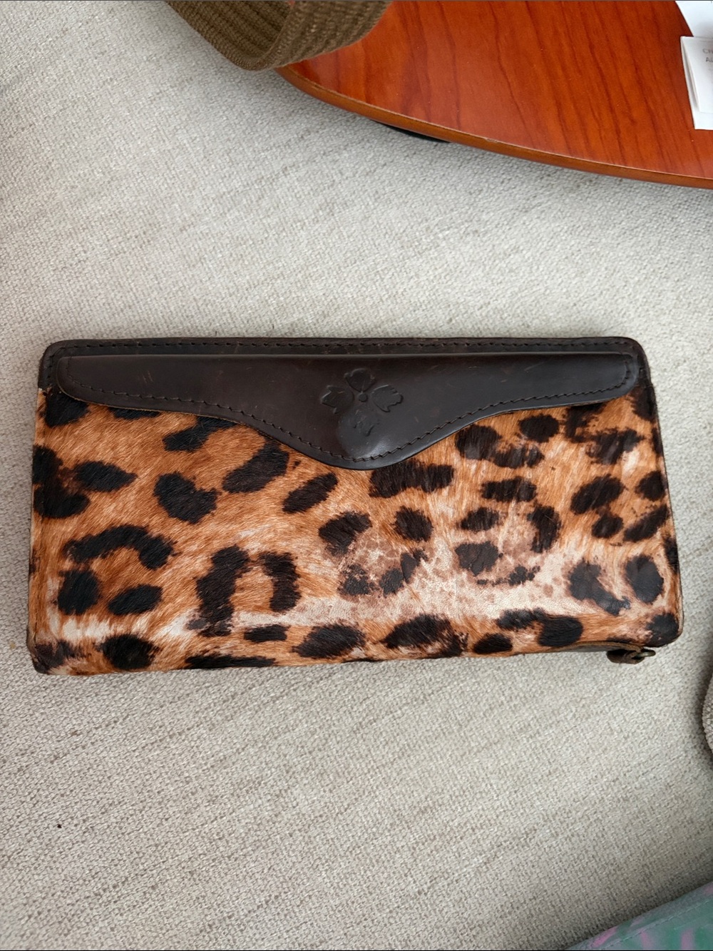 Patricia Nash Leopard Print Haircalf Clutch Wallet in Brown and Black